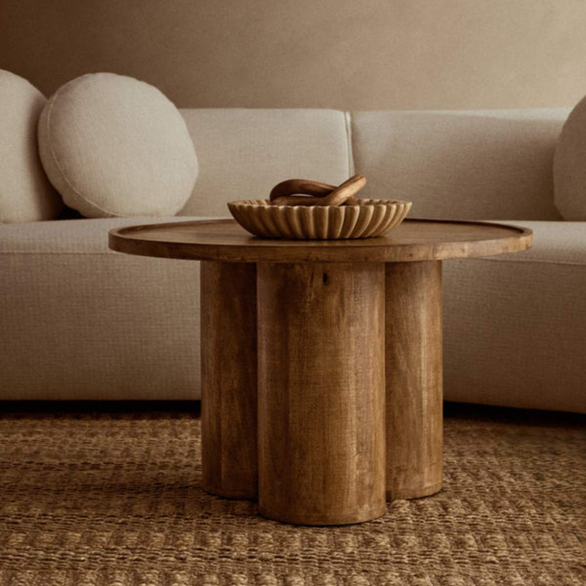 Beaumonde Home Walsa Natural Mango Wood Column Detail Coffee Table