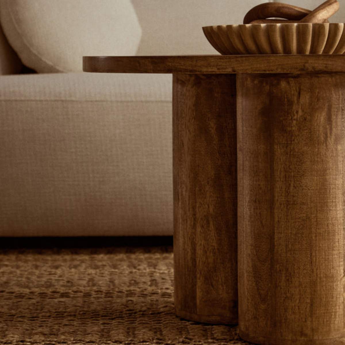 Beaumonde Home Walsa Natural Mango Wood Column Detail Coffee Table