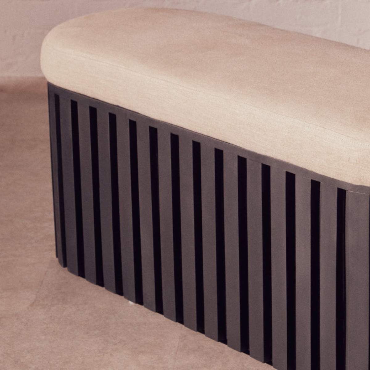 Beaumonde Home Perdoba Ridge Base Mango Wood Black Finish Texture Fabric Bench