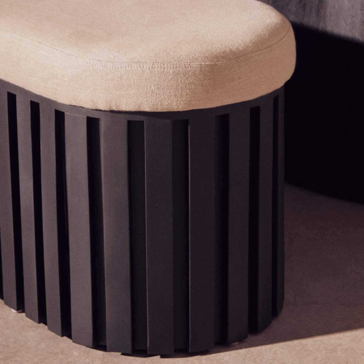 Beaumonde Home Perdoba Ridge Base Mango Wood Black Finish Texture Fabric Bench