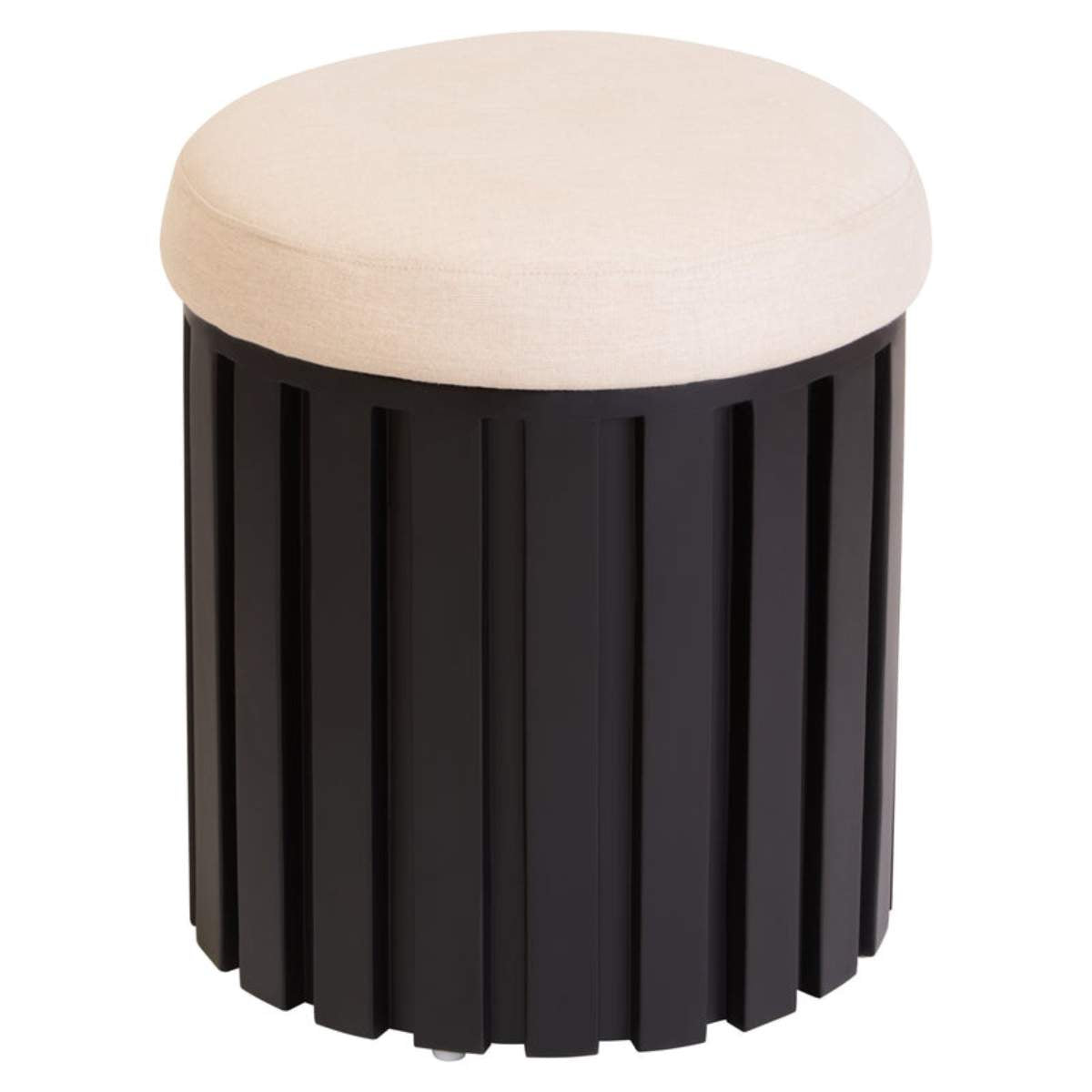 Beaumonde Home Perdoba Ridge Base Mango Wood Black Finish Texture Fabric Stool