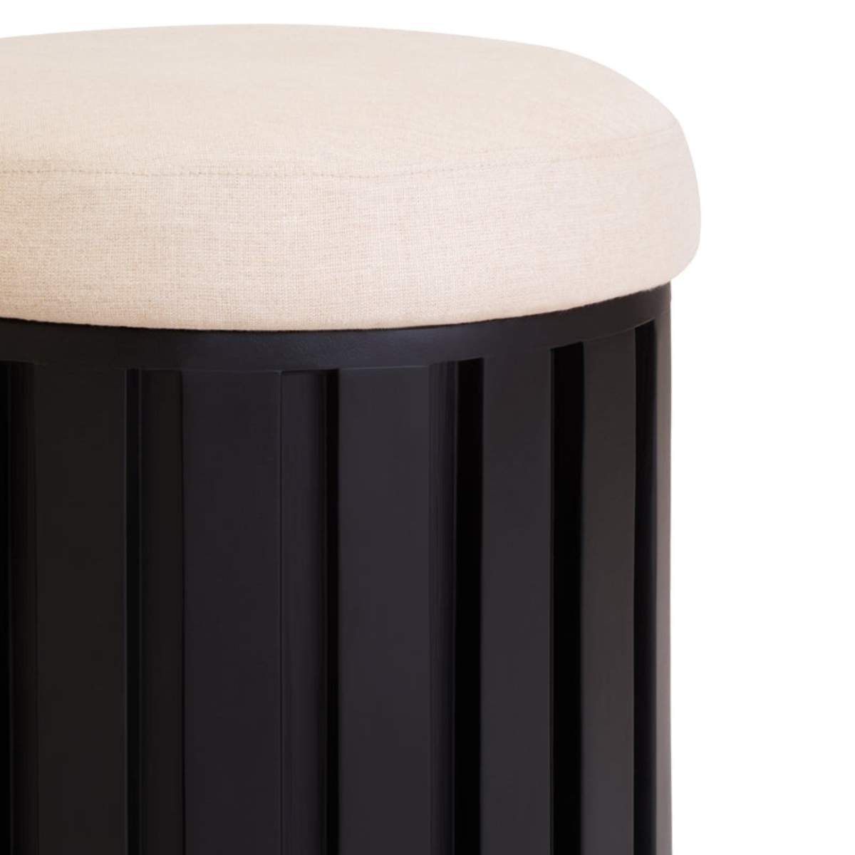 Beaumonde Home Perdoba Ridge Base Mango Wood Black Finish Texture Fabric Stool