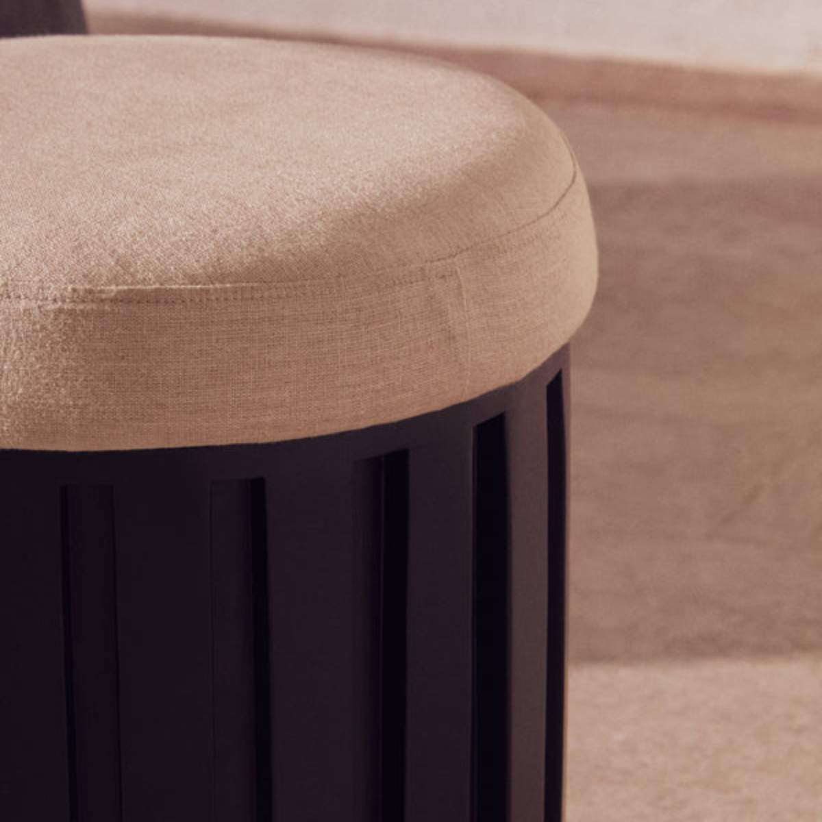 Beaumonde Home Perdoba Ridge Base Mango Wood Black Finish Texture Fabric Stool