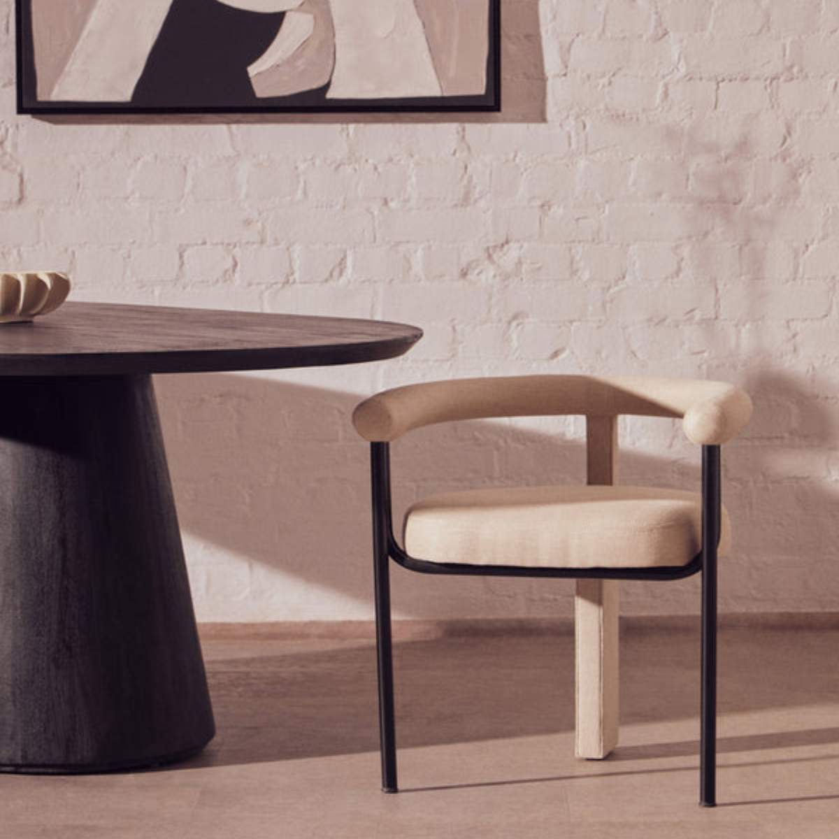 Beaumonde Home Perdoba Texture Fabric Black Iron Frame Dining Chair