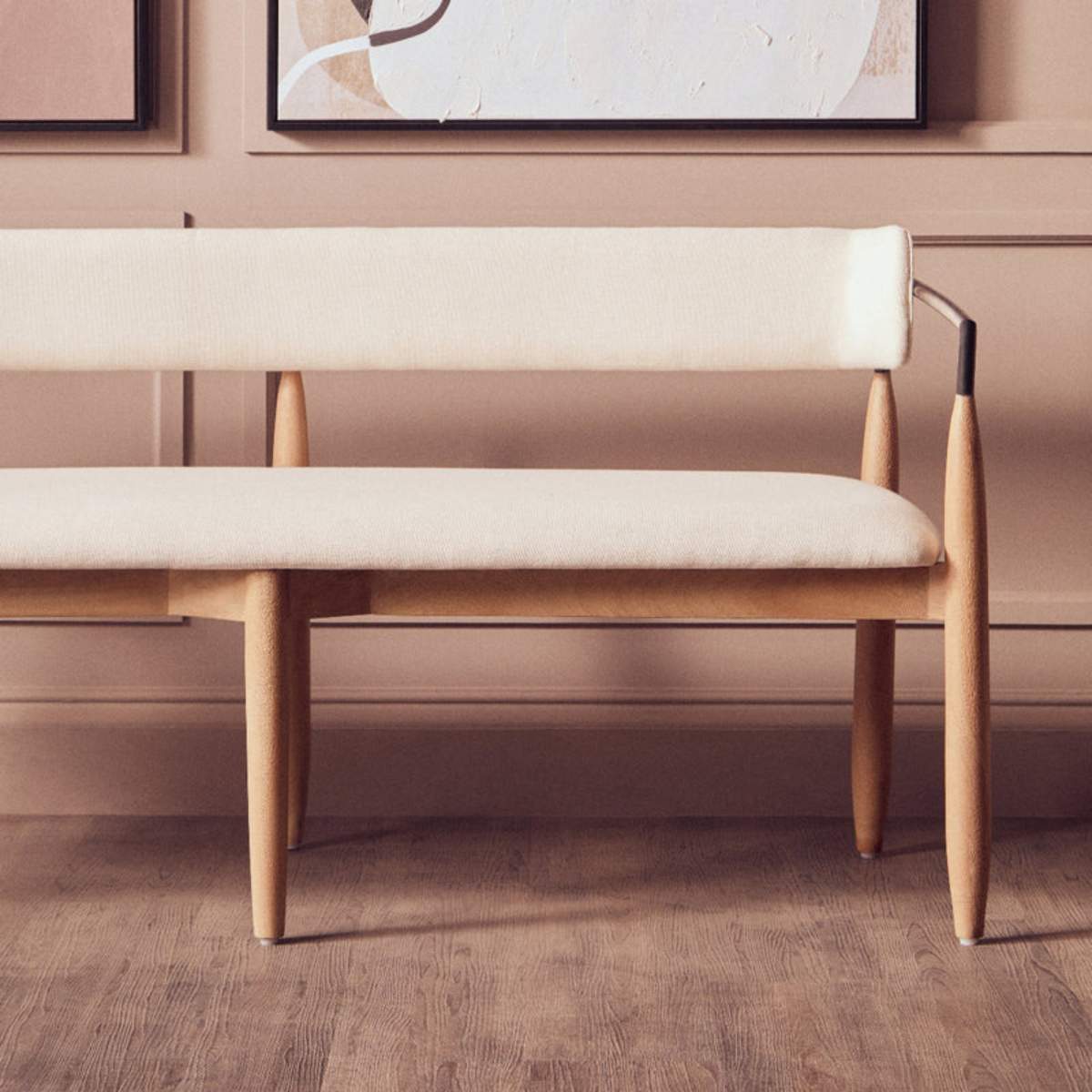 Beaumonde Home Persolo Texture Fabric Black Iron And Wood Frame Dining Bench