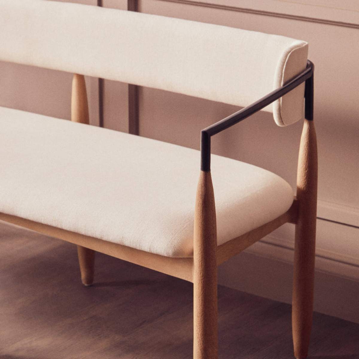Beaumonde Home Persolo Texture Fabric Black Iron And Wood Frame Dining Bench