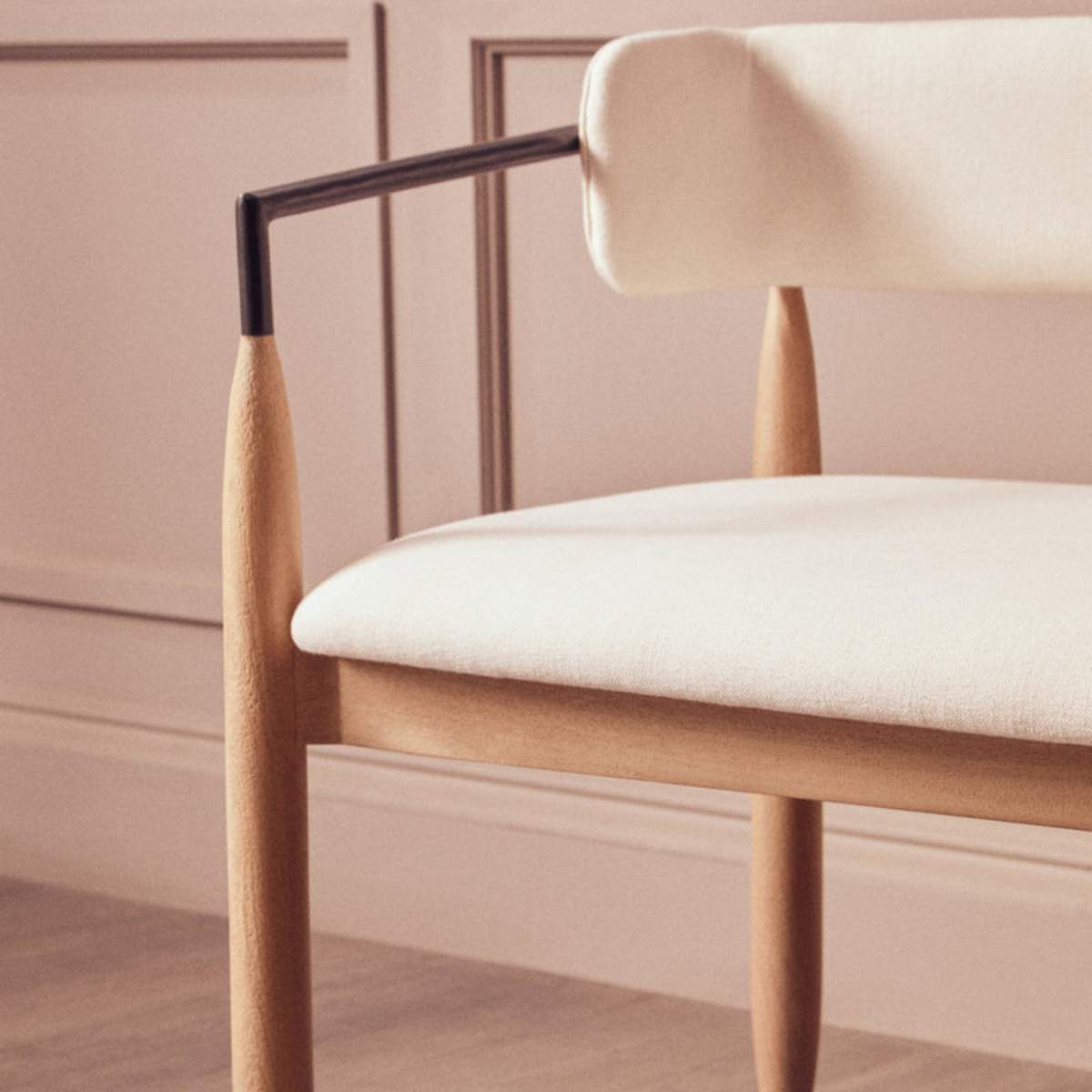Beaumonde Home Persolo Texture Fabric Black Iron And Wood Frame Dining Bench