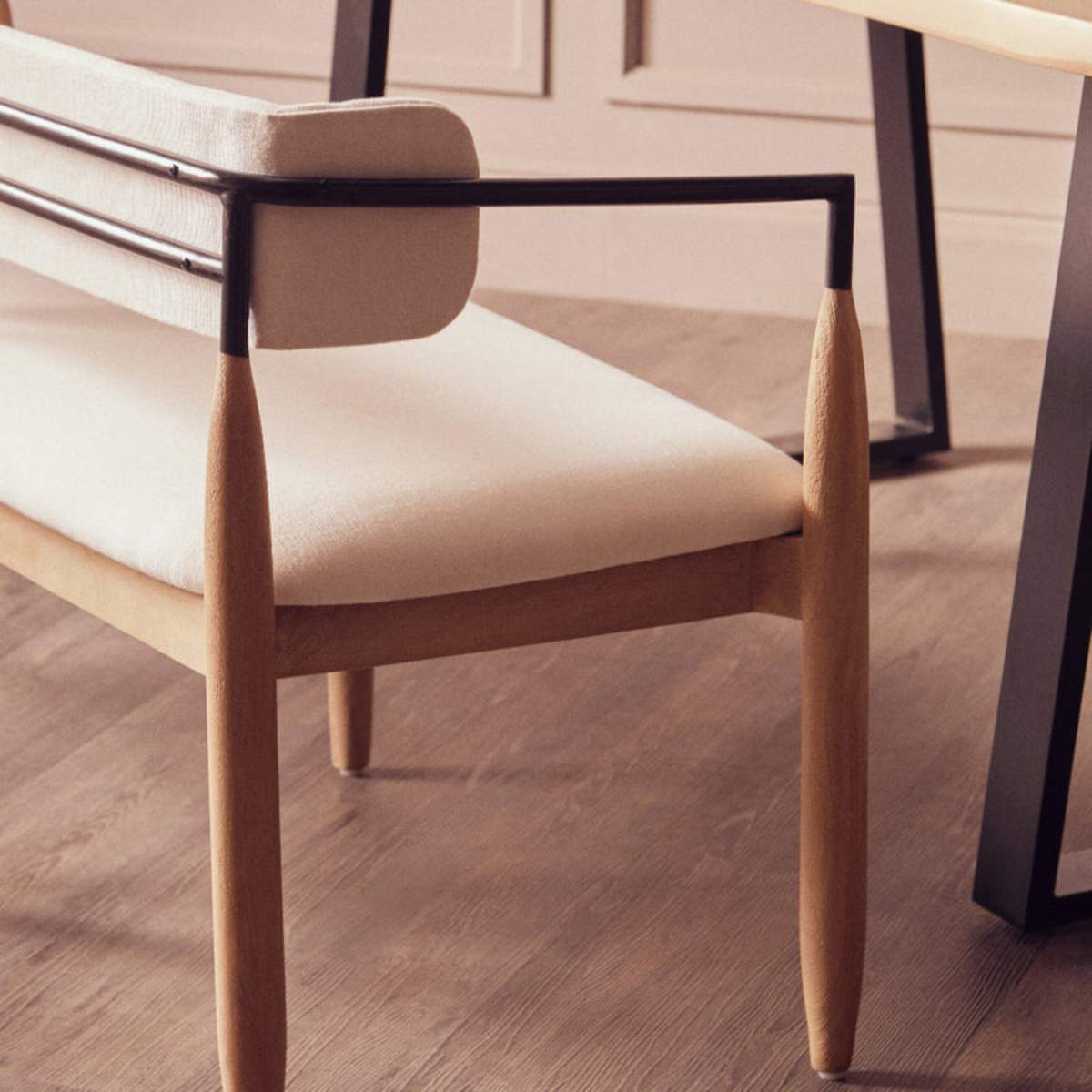 Beaumonde Home Persolo Texture Fabric Black Iron And Wood Frame Dining Bench