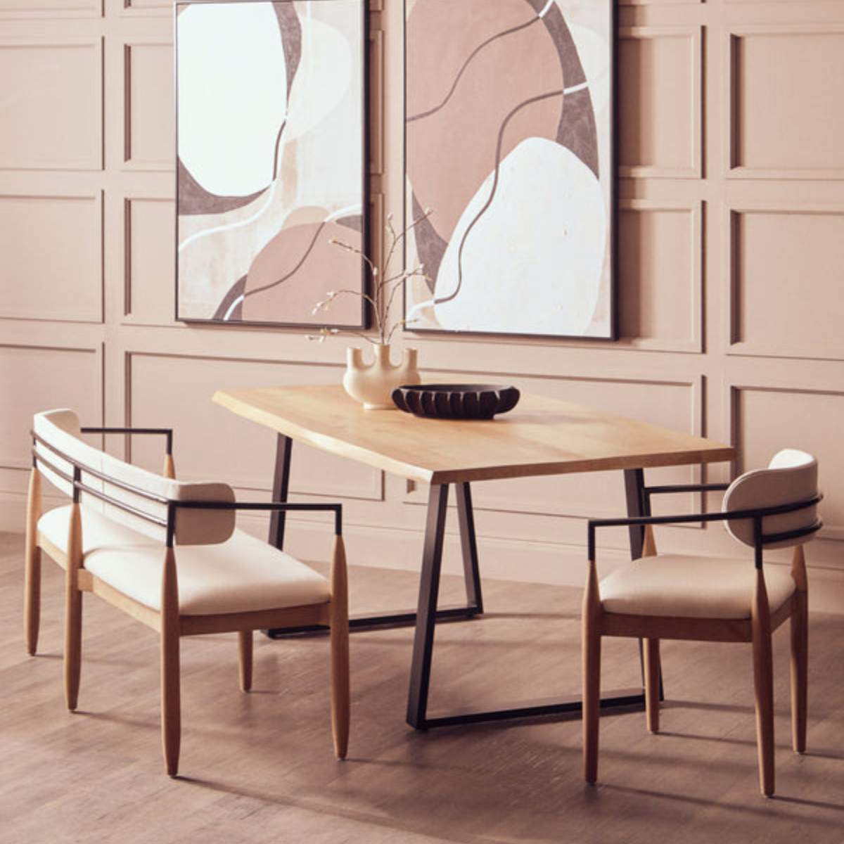 Beaumonde Home Persolo Texture Fabric Black Iron And Wood Frame Dining Chair