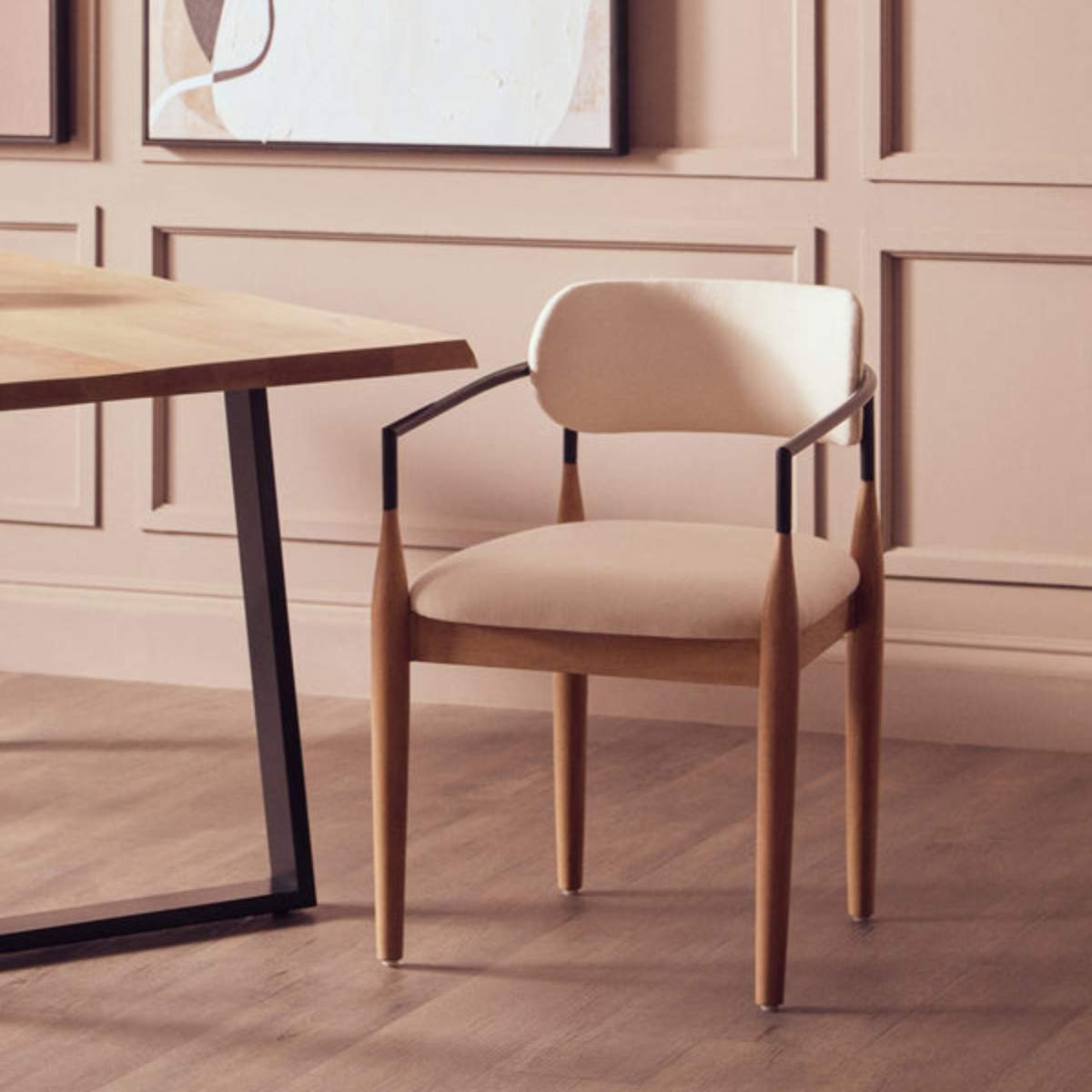 Beaumonde Home Persolo Texture Fabric Black Iron And Wood Frame Dining Chair