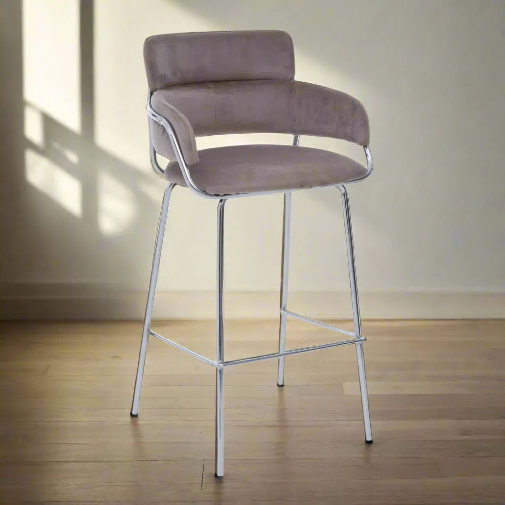Beaumonde Home Tammin Mocha Velvet Bar Chair-Beaumonde