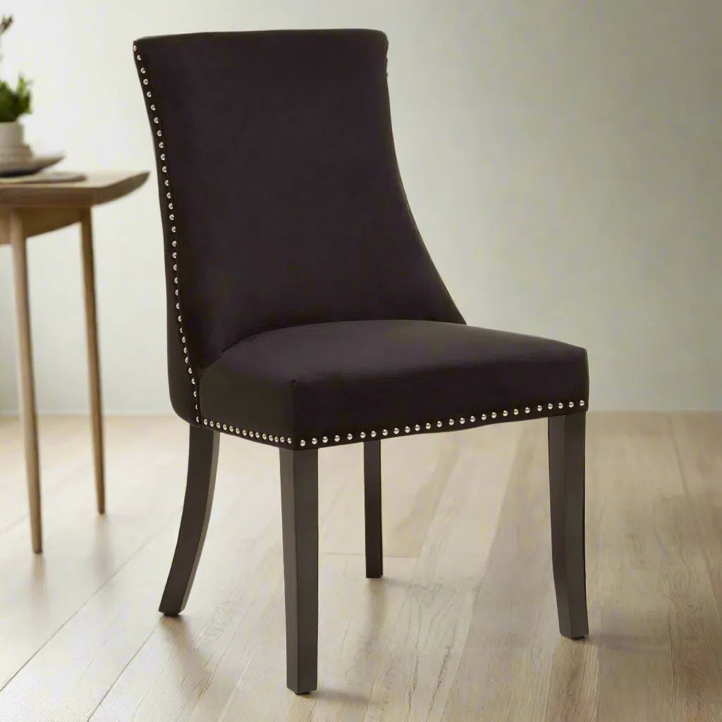 Beaumonde Home Bloomsbury Townhouse Black Velvet Dining Chair-Beaumonde