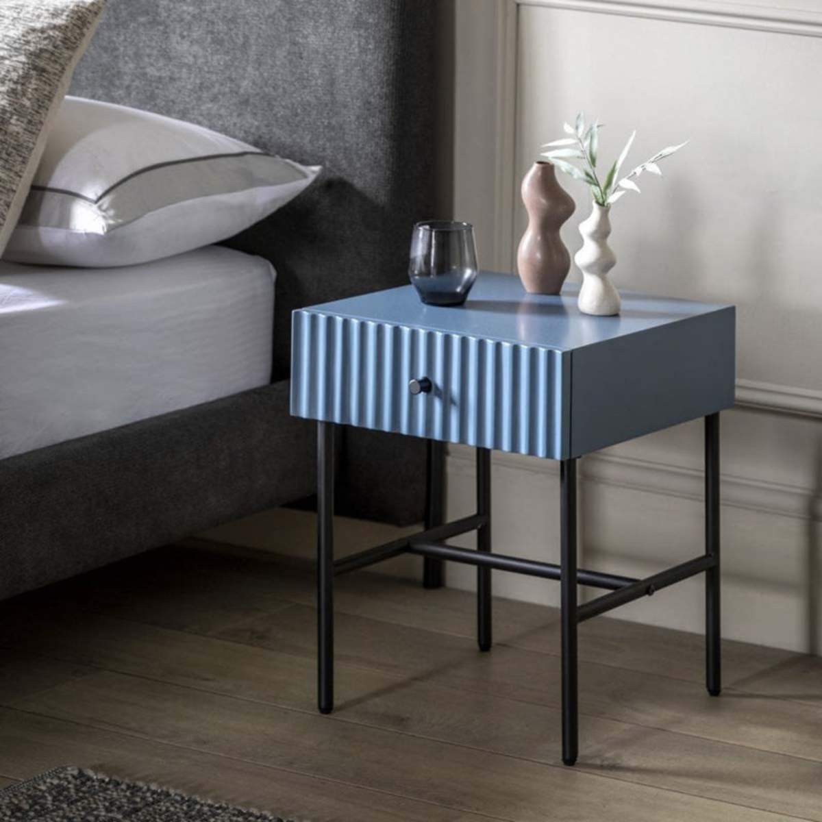 Gallery Direct Buckhurst 1 Drawer Bedside Blue 400x400x500mm