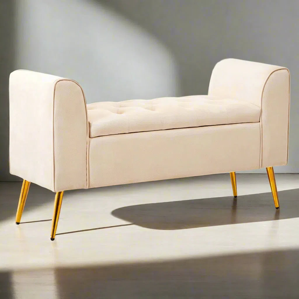 Beaumonde Home Lorenzo Stone Velvet Storage Bench-Beaumonde