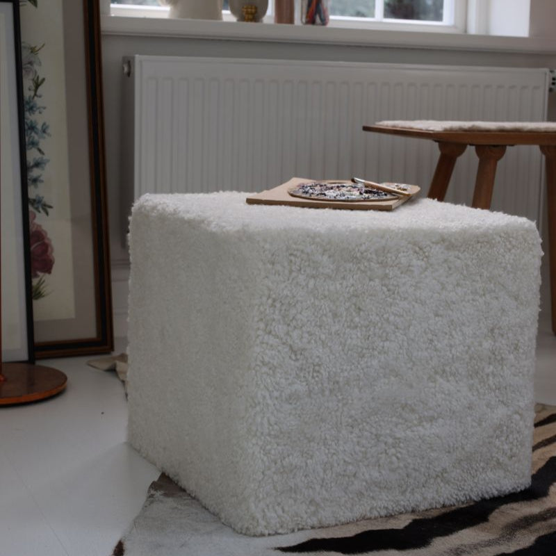 Natures Collection Short Wool Curly Sheepskin Pouf