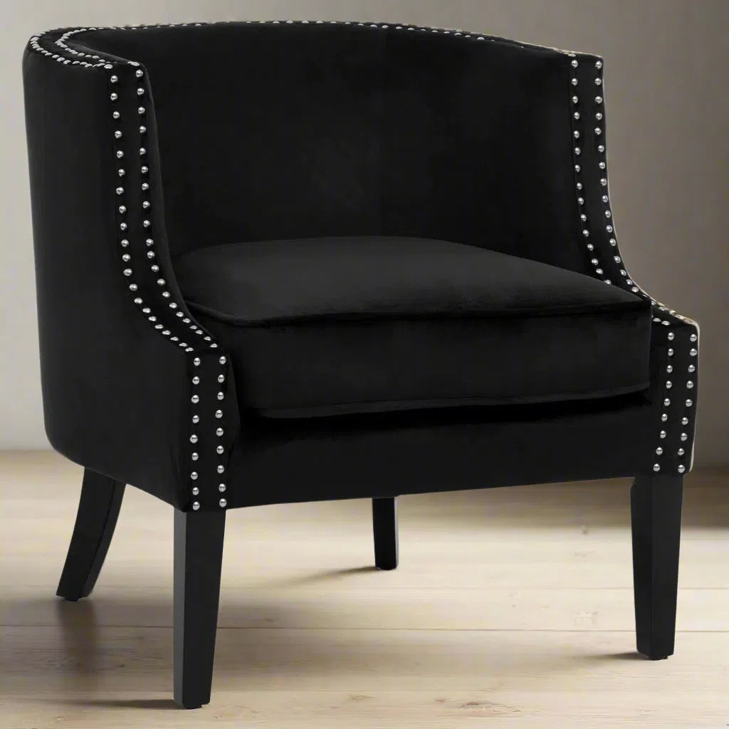Beaumonde Home Clarissa Black Velvet Stud Chair-Beaumonde