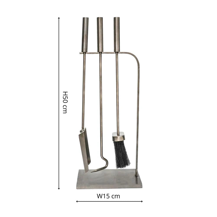 Ivyline Pewter Fireside Companion Set 3 Piece 50cm
