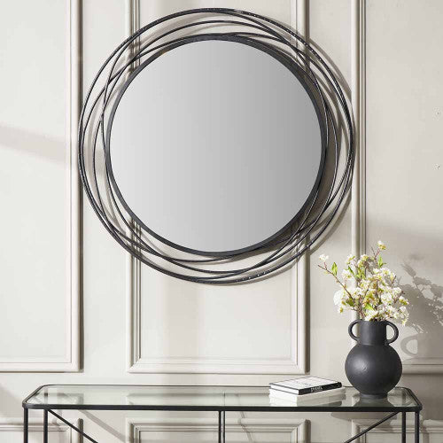 Beau&Co Black Metal Swirl Round Wall Mirror
