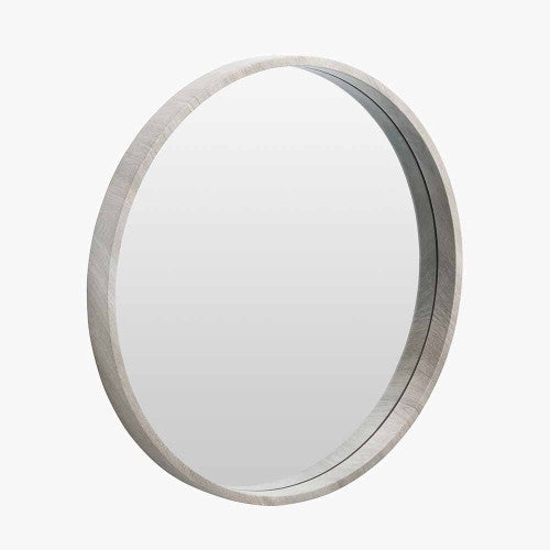 Pacific Lifestyle Grey Oak Wood Veneer Slim Frame Round Wall Mirror