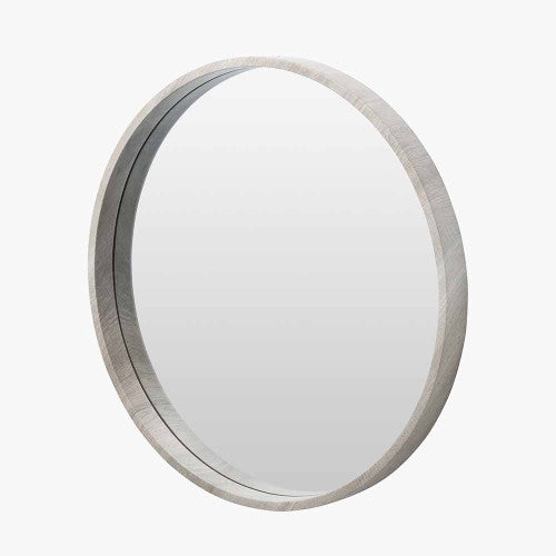 Pacific Lifestyle Grey Oak Wood Veneer Slim Frame Round Wall Mirror