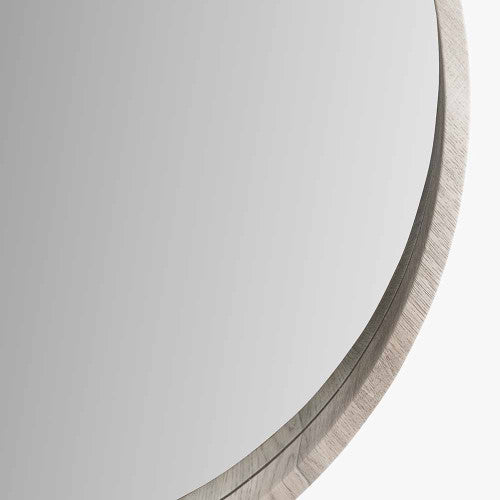 Pacific Lifestyle Grey Oak Wood Veneer Slim Frame Round Wall Mirror