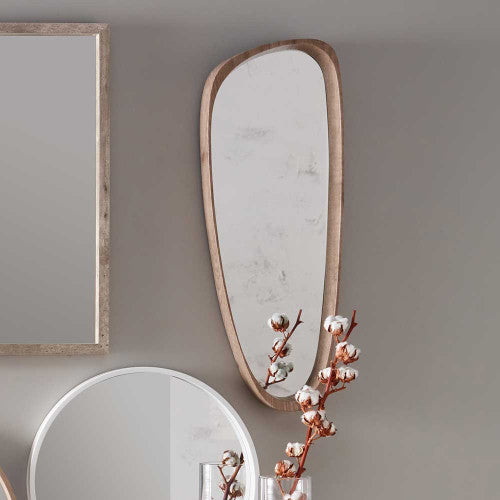 Beau&Co Natural Wood Veneer Teardrop Shaped Wall Mirror