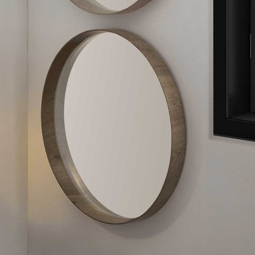 Beau&Co Natural Wood Veneer Deep Edge Round Wall Mirror Large