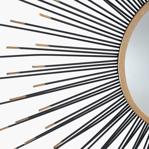 Pacific Lifestyle Black and Gold Metal Starburst Design Round Wall Mirror