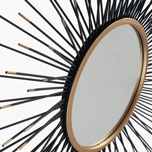 Pacific Lifestyle Black and Gold Metal Starburst Design Round Wall Mirror