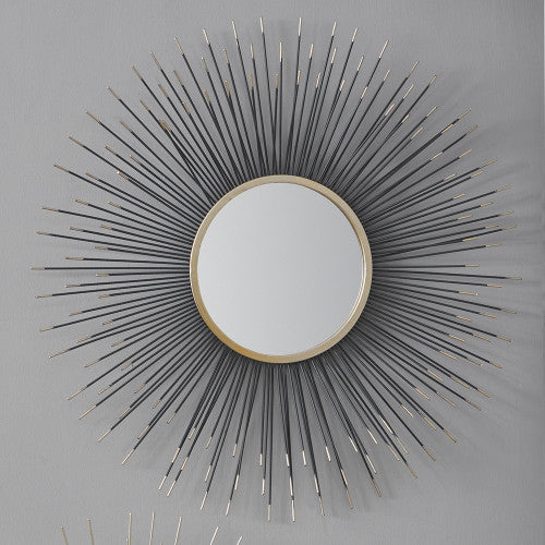 Pacific Lifestyle Black and Gold Metal Starburst Design Round Wall Mirror