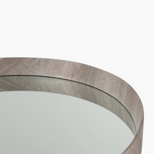 Beau&Co Grey Oak Wood Veneer Deep Edge Round Wall Mirror Large