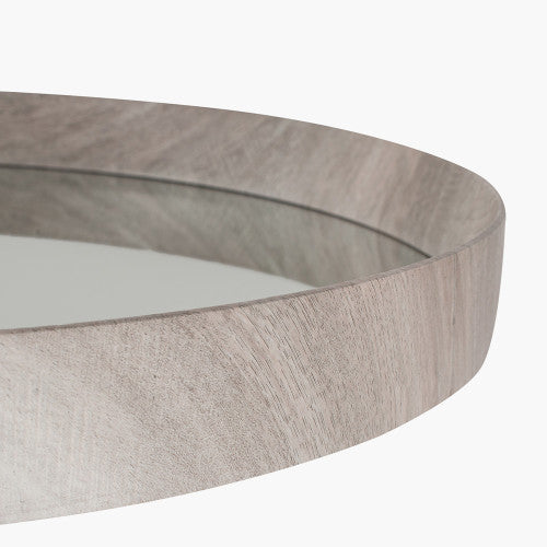 Beau&Co Grey Oak Wood Veneer Deep Edge Round Wall Mirror Large