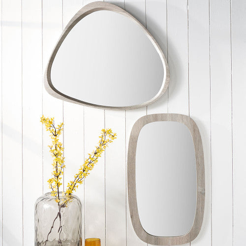 Beau&Co Grey Oak Wood Veneer Curved Wall Mirror