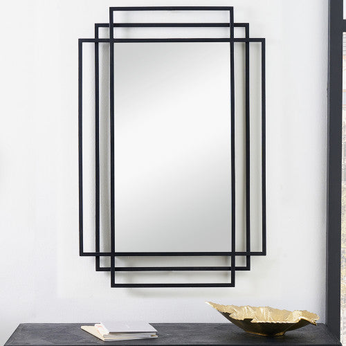 Pacific Lifestyle Black Metal Art Deco Rectangular Wall Mirror
