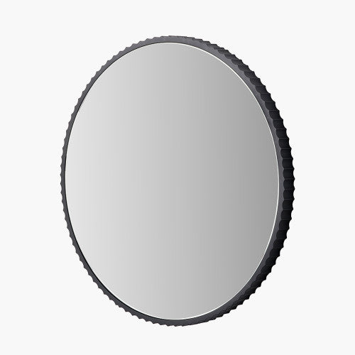 Beau&Co Black Metal Textured Edged Round Wall Mirror