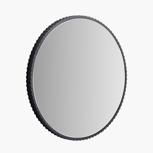 Beau&Co Black Metal Textured Edged Round Wall Mirror