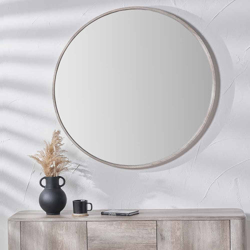 Beau&Co Grey Oak Wood Veener Slim Frame Round Mirror Large