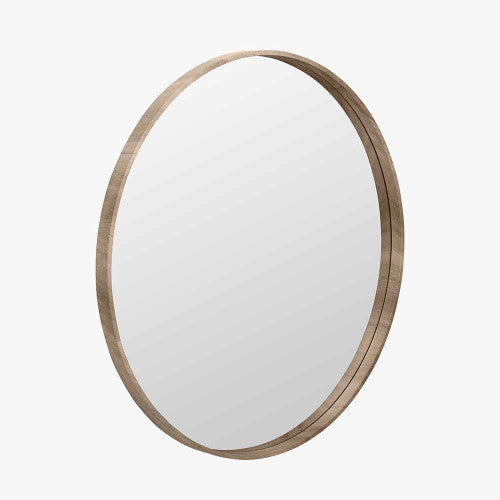 Beau&Co Natural Wood Veneer Slim Frame Round Mirror Large