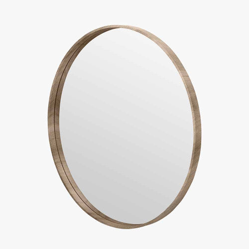 Beau&Co Natural Wood Veneer Slim Frame Round Mirror Large