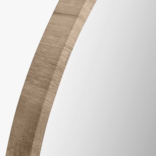 Beau&Co Natural Wood Veneer Slim Frame Round Mirror Large