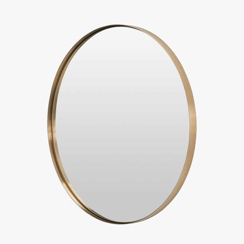 Beau&Co Brushed Gold Metal Slim Frame Round Wall Mirror Large