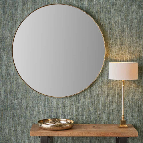 Beau&Co Brushed Gold Metal Slim Frame Round Wall Mirror Large
