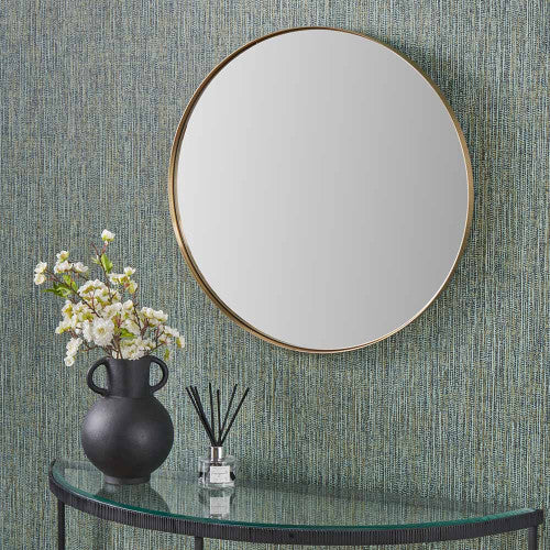 Beau&Co Brushed Gold Metal Slim Frame Round Wall Mirror Medium