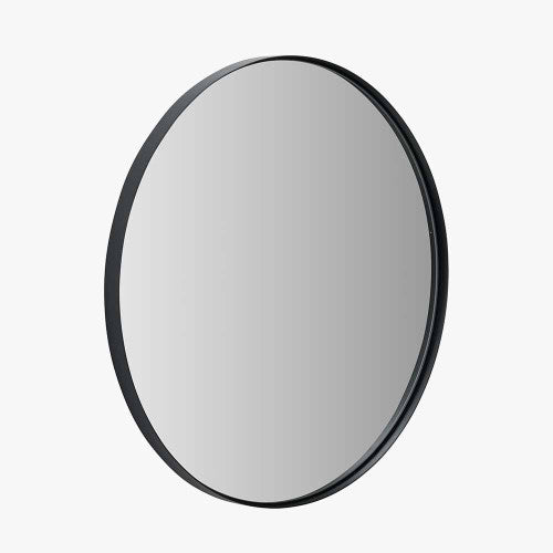 Beau&Co Black Metal Slim Frame Round Wall Mirror Medium