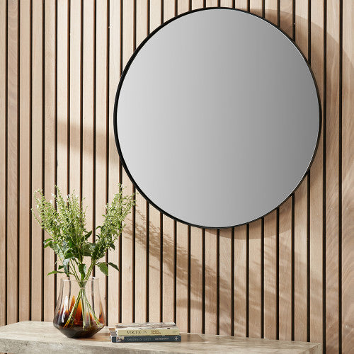 Beau&Co Black Metal Slim Frame Round Wall Mirror Medium