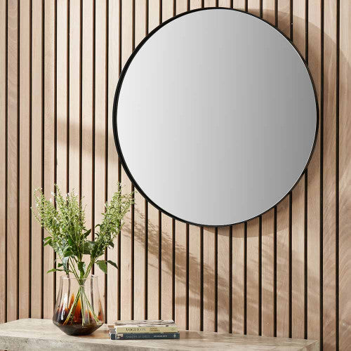 Pacific Lifestyle Black Metal Slim Frame Round Wall Mirror Small