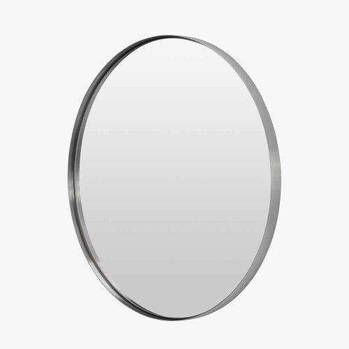 Beau&Co Brushed Silver Metal Slim Frame Round Wall Mirror Large