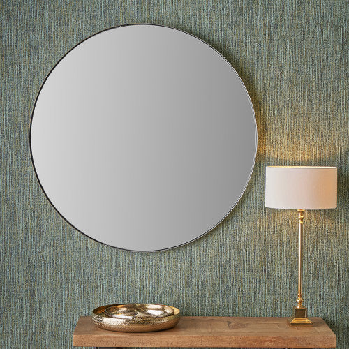 Beau&Co Brushed Silver Metal Slim Frame Round Wall Mirror Large