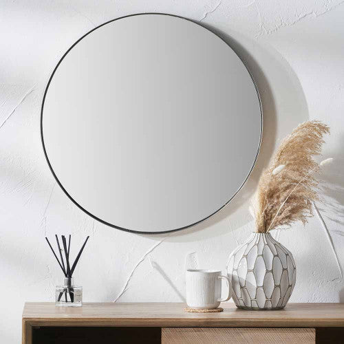Beau&Co  Brushed Silver Metal Slim Frame Round Wall Mirror Medium