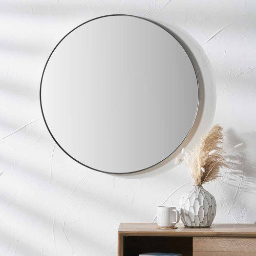 Pacific Lifestyle Brushed Silver Metal Slim Frame Round Wall Mirror Small